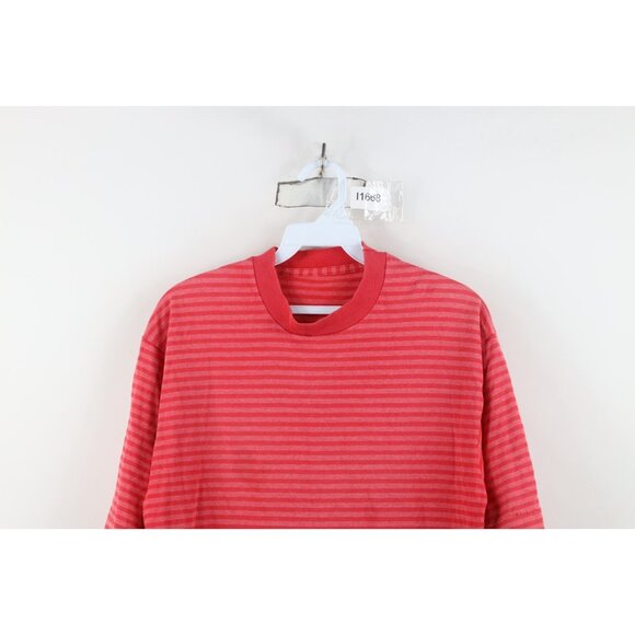 Vintage 90s Streetwear Mens Medium Faded Striped Short Sleeve T-Shirt Red Pink - Picture 2 of 13